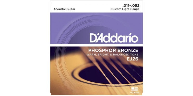 D'Addario EJ26 Phosphor Bronze Custom Light Acoustic Guitar Strings 11-52