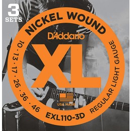 D'Addario EXL110-3D Nickel Wound, Regular Light, 10-46 3-Pack