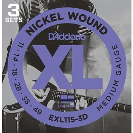 D'Addario EXL115-3D Nickel Wound, Medium/Blues-Jazz Rock, 11-49 3-Pack