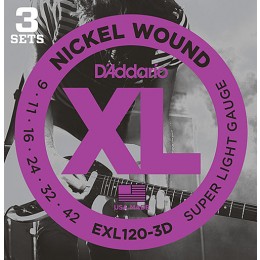 D'Addario EXL120-3D Nickel Wound, Super Light, 9-42 3-Pack